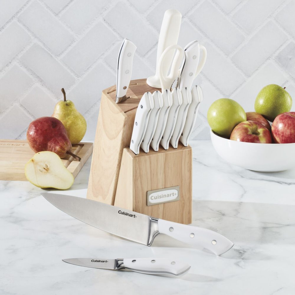 13pc White Triple Rivet Knife Block Set - Image 4