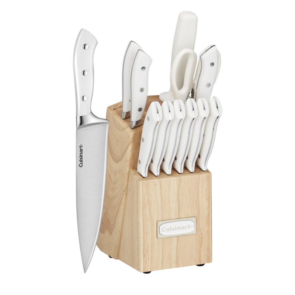 13pc White Triple Rivet Knife Block Set